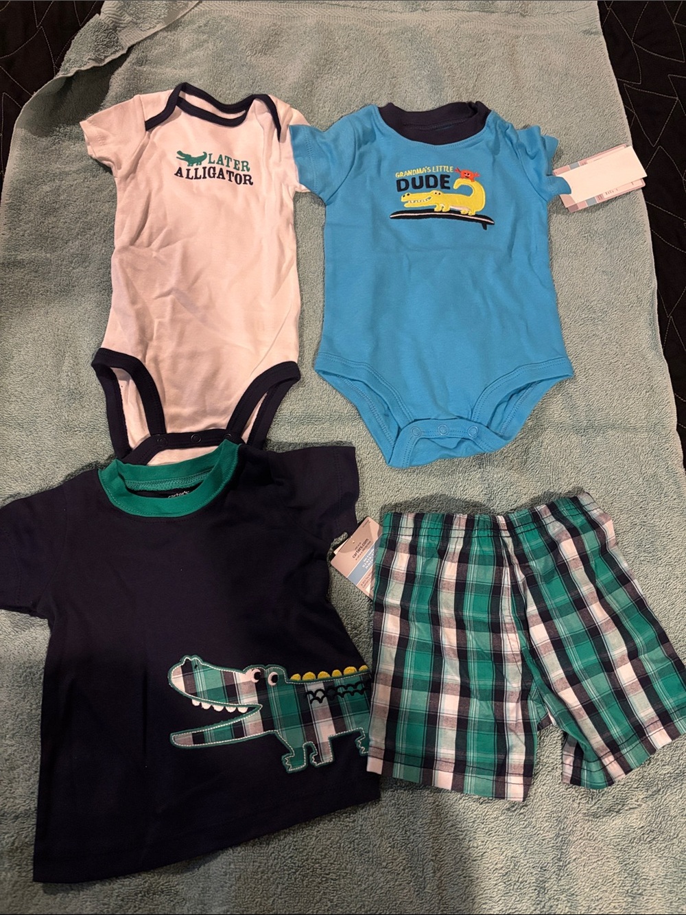 4 NWT Carters Baby Boys 4-Piece Green & Blue Alligator Outfit Set